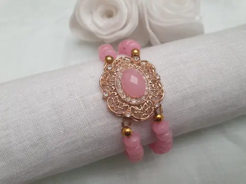 Bracelete Com Pedras Naturais Jade Rosa
