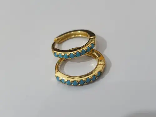 Brinco Argola com Pedras Naturais Azul Turquesa
