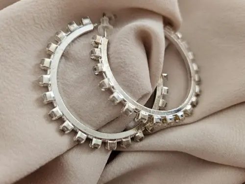 Brinco Argola Prata com Cristais Transparentes