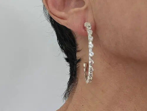 Brinco Argola Prata com Cristais Transparentes