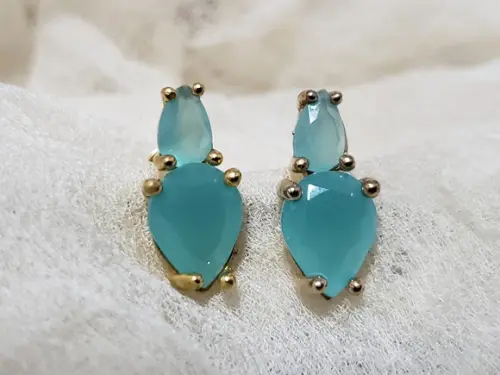 Brinco Banhado com Cabochão e Cristal Sky