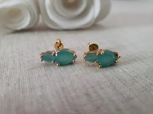 Brinco Banhado com Cabochão e Cristal Sky