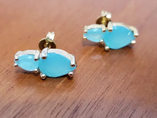 Brinco Banhado com Cabochão e Cristal Sky