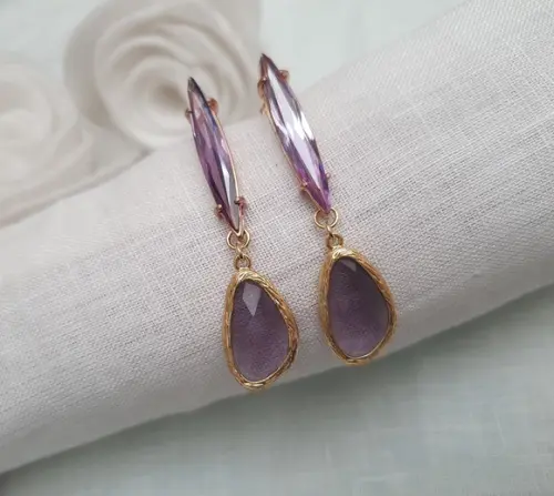 Brinco Banhado com Cristal Lavanda