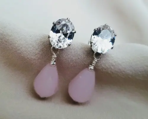 Brinco Banhado com Cristal Transparente e Quartzo Rosa
