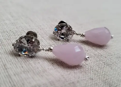 Brinco Banhado com Cristal Transparente e Quartzo Rosa