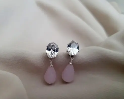 Brinco Banhado com Cristal Transparente e Quartzo Rosa