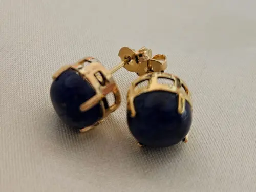 Brinco Banhado com Pedra Natural Lápis Lazuli 10mm