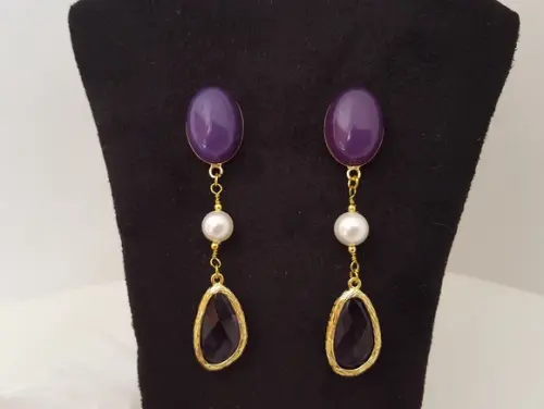 Brinco Cabochão e Pérolas