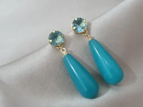 Brinco de Pedra Angelita e Cristal