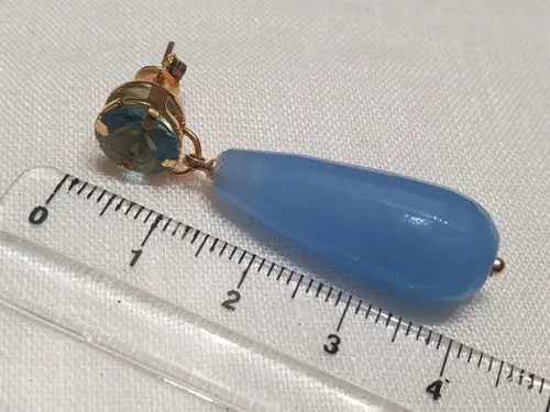 Brinco de Pedra Natural Jade Azul e Cristal Água Marinha