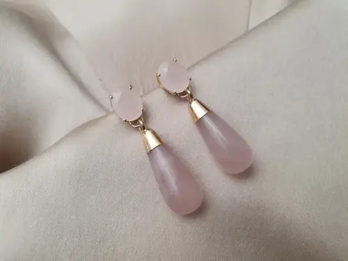 Brinco de Pedra Opala Rosa e Cristal Quartzo Rosa