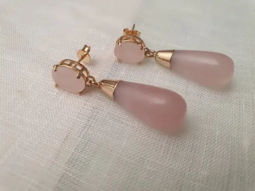 Brinco de Pedra Opala Rosa e Cristal Quartzo Rosa