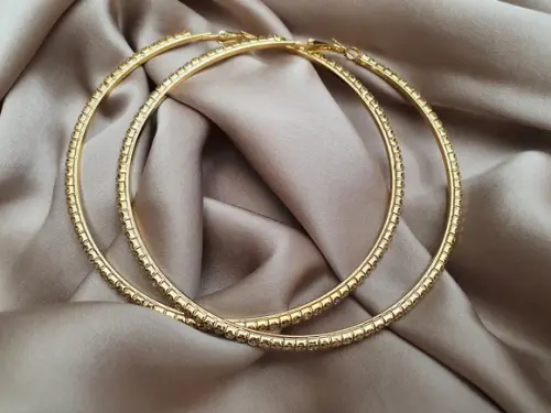 Brinco Dourado Argola com Cristal Transparente 9cm