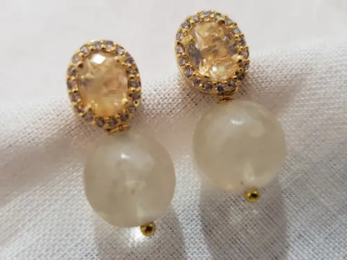 Brinco Dourado Cristal Fusion e Pingente de Cristal Rutilado