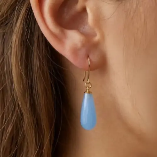 Brinco Gancho Banhado com Pedra Natural Jade Azul