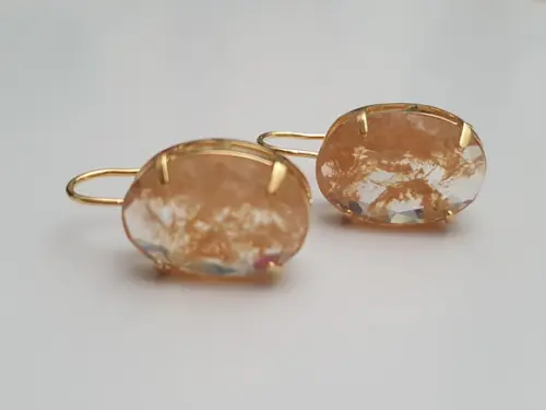 Brinco Gancho Banhado e Cristal Rutilado