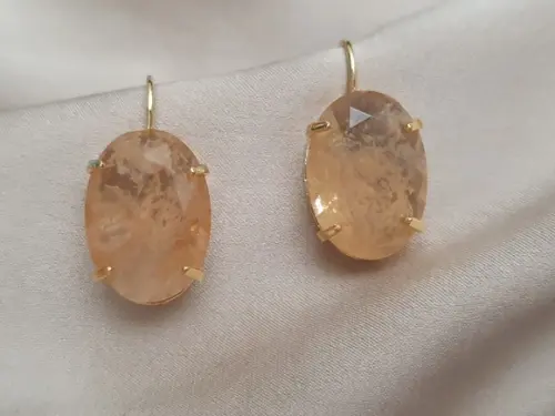 Brinco Gancho Banhado e Cristal Rutilado