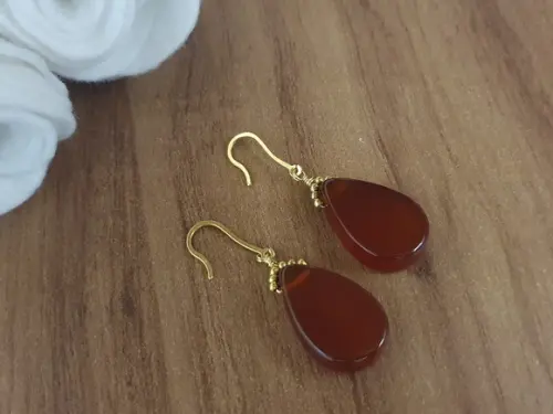 Brinco Gancho com Pedra Natural Cornalina