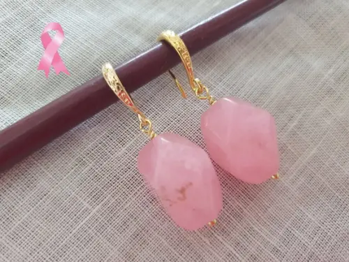 Brinco Gancho de Pedra Natural Jade Rosa