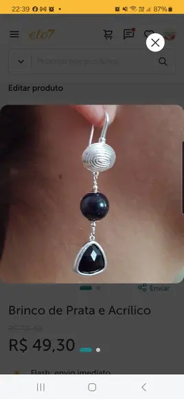 Brinco Gancho de Prata com Pedra Natural Estrela