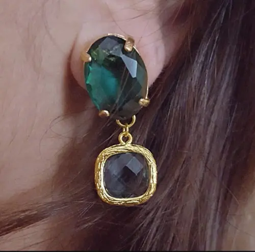 Brinco Pino Banhado com Cristal Turmalina Morion