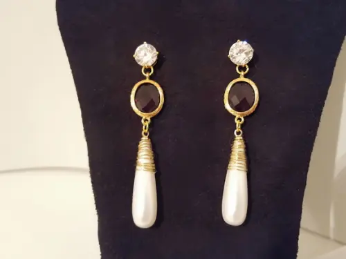 Brinco Pino com Cristal e Gota de Pérola