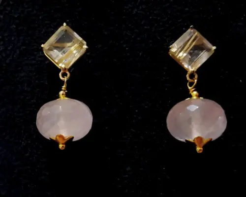 Brinco Pino com Cristal Rutilado e Rose de France