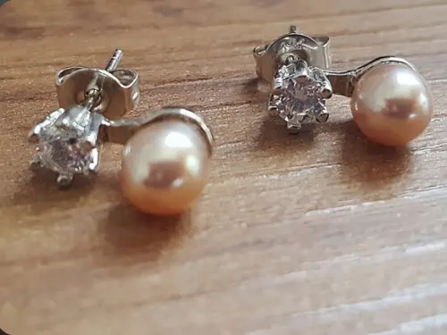 Brinco Pino de Prata com Zircônia e Pérola Rose