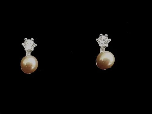 Brinco Pino de Prata com Zircônia e Pérola Rose