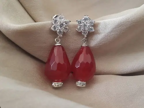Brinco Prata com Zircônias e Cristal Rubi