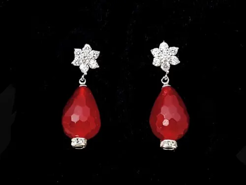 Brinco Prata com Zircônias e Cristal Rubi