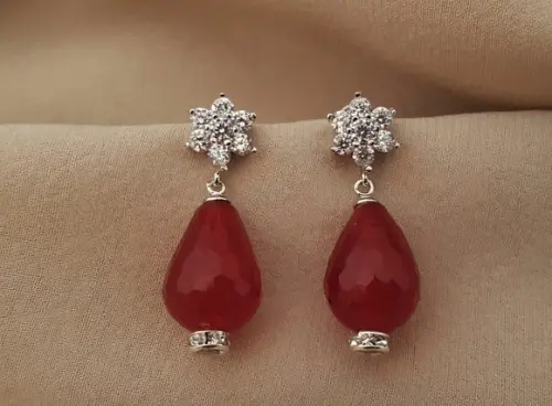 Brinco Prata com Zircônias e Cristal Rubi