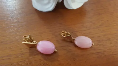 Brinco Rose e Pedra Jade