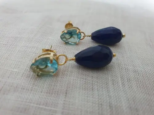 Brincos de Pedra Ágata Azul e Cristal Água Marinha