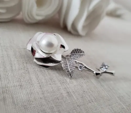 Broche Banhado Cravejado de Mini Zircônias e Pérola