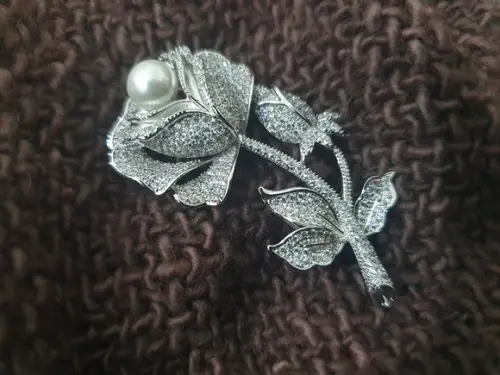 Broche Banhado Cravejado de Mini Zircônias e Pérola Shell
