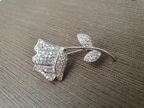 Broche Prateado Banhado Cravejado de Mini Zircônias