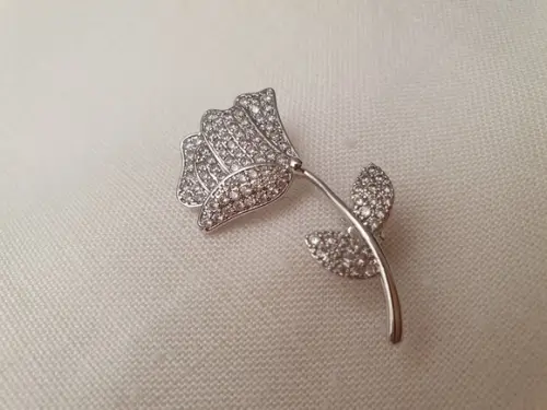 Broche Prateado Banhado Cravejado de Mini Zircônias