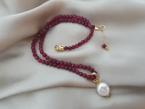 Choker de Jade Rubi e Pingente de Pérola Natural