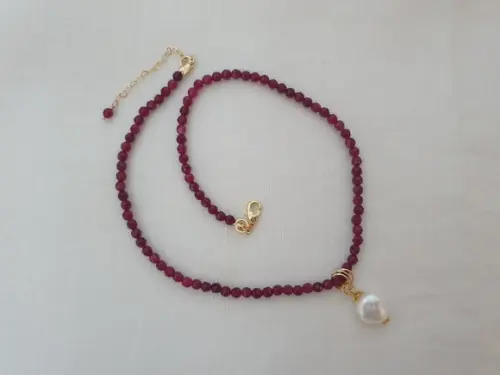 Choker de Jade Rubi e Pingente de Pérola Natural