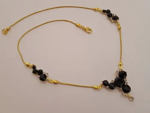 Colar Banhado com Cristais Preto e Transparente
