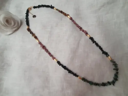 Colar Banhado com Pedras Naturais Turmalina