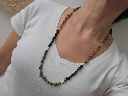 Colar Banhado com Pedras Naturais Turmalina