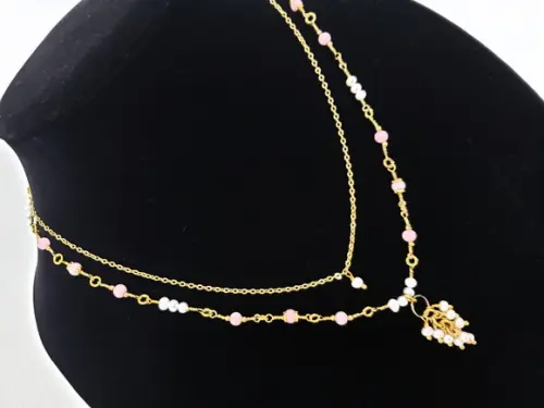 Colar Banhado com Pérolas e Pedras Naturais