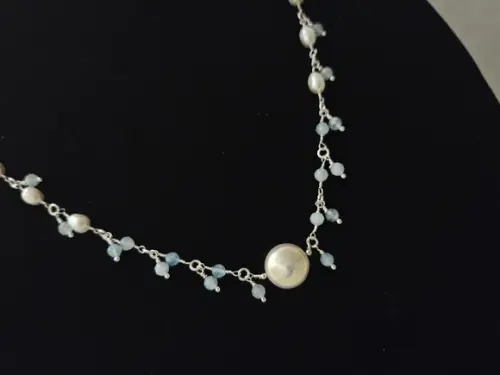 Colar Chocker com Pingentes de Pedras Naturais Águas Marinha