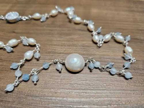 Colar Chocker com Pingentes de Pedras Naturais Águas Marinha