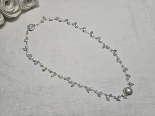 Colar Chocker com Pingentes de Pedras Naturais Águas Marinha
