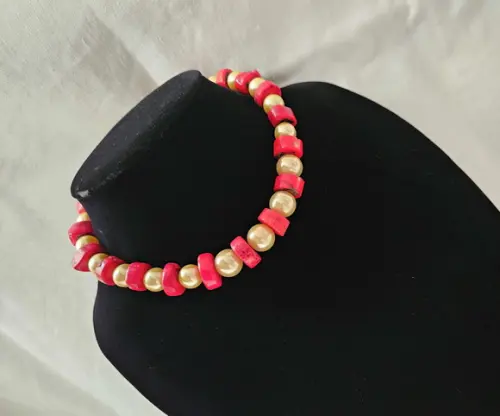 Colar Chocker de Corais Naturais e Pérolas Shell
