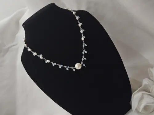 Colar Chocker com Pingentes de Pedras Naturais Águas Marinha